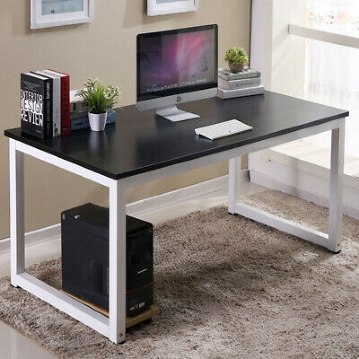 Black Wood Computer Table Study Desk Office Furniture PC Laptop Workstation Home